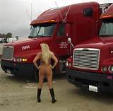 ... the truck lot, milf blonde flashing, daring blonde exposed to trucker